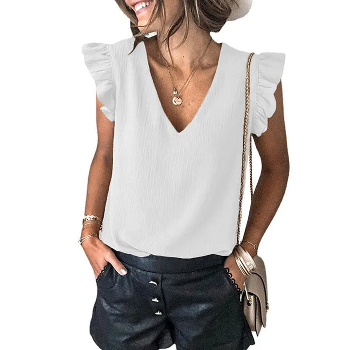 Noa | Damesblouse met V-hals en ruches