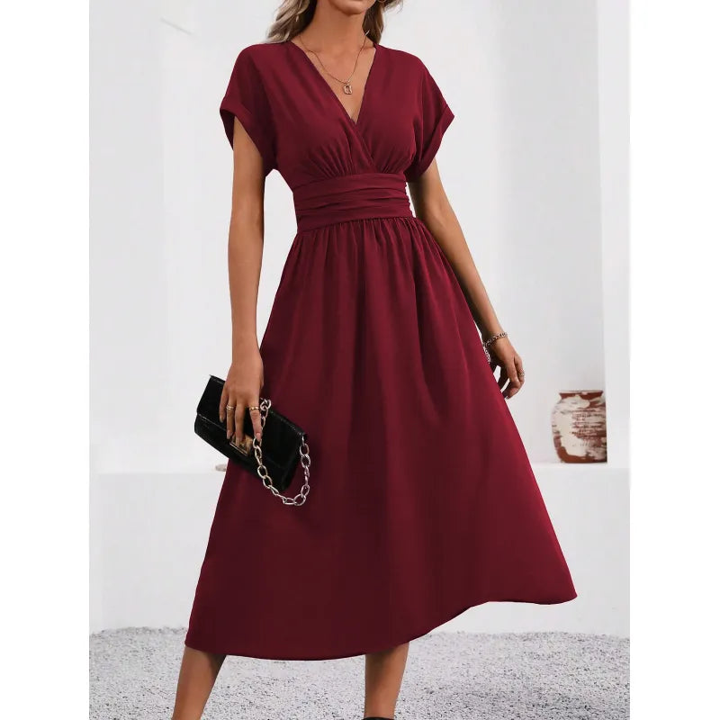Alenya | Dames midi-jurk met V-hals en tailleband