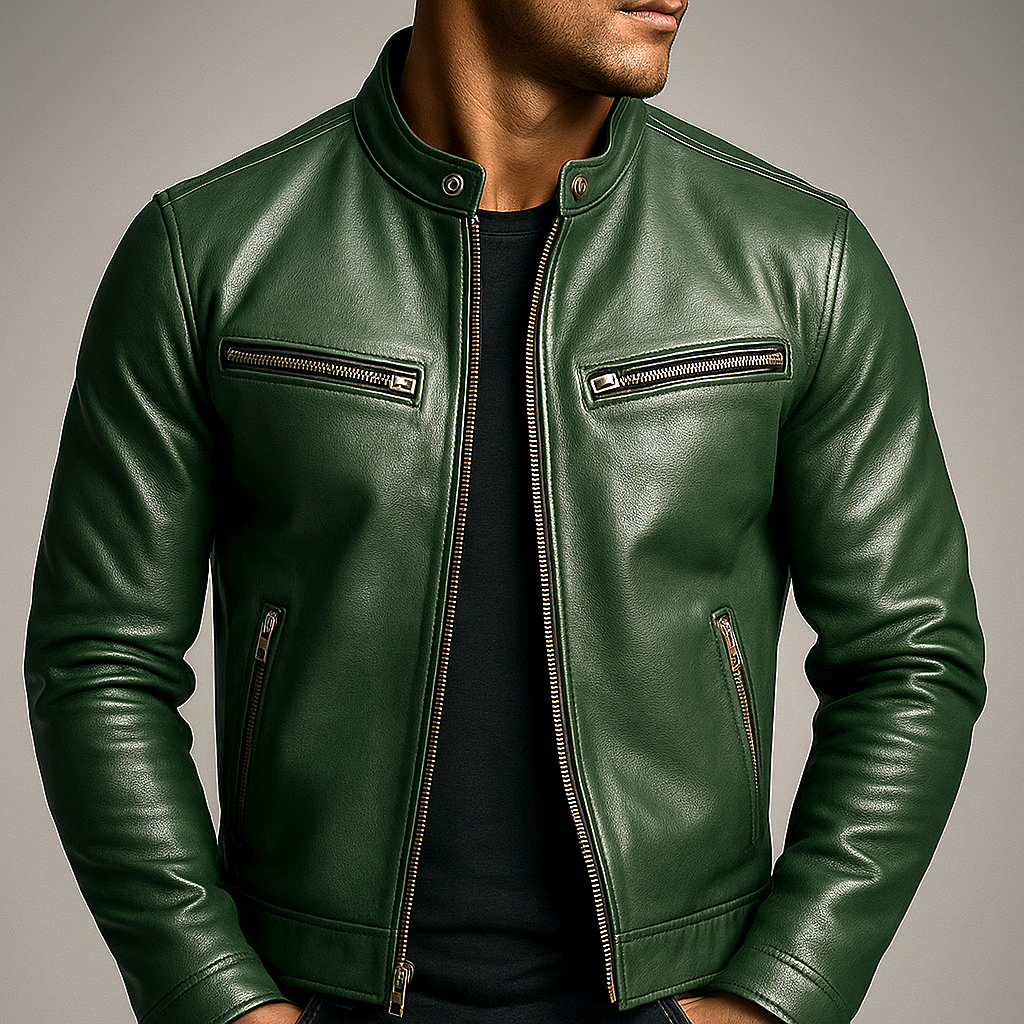 Heren Klassieke Faux Leren Zip-Up Jast