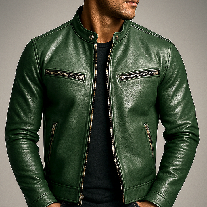 Heren Klassieke Faux Leren Zip-Up Jast