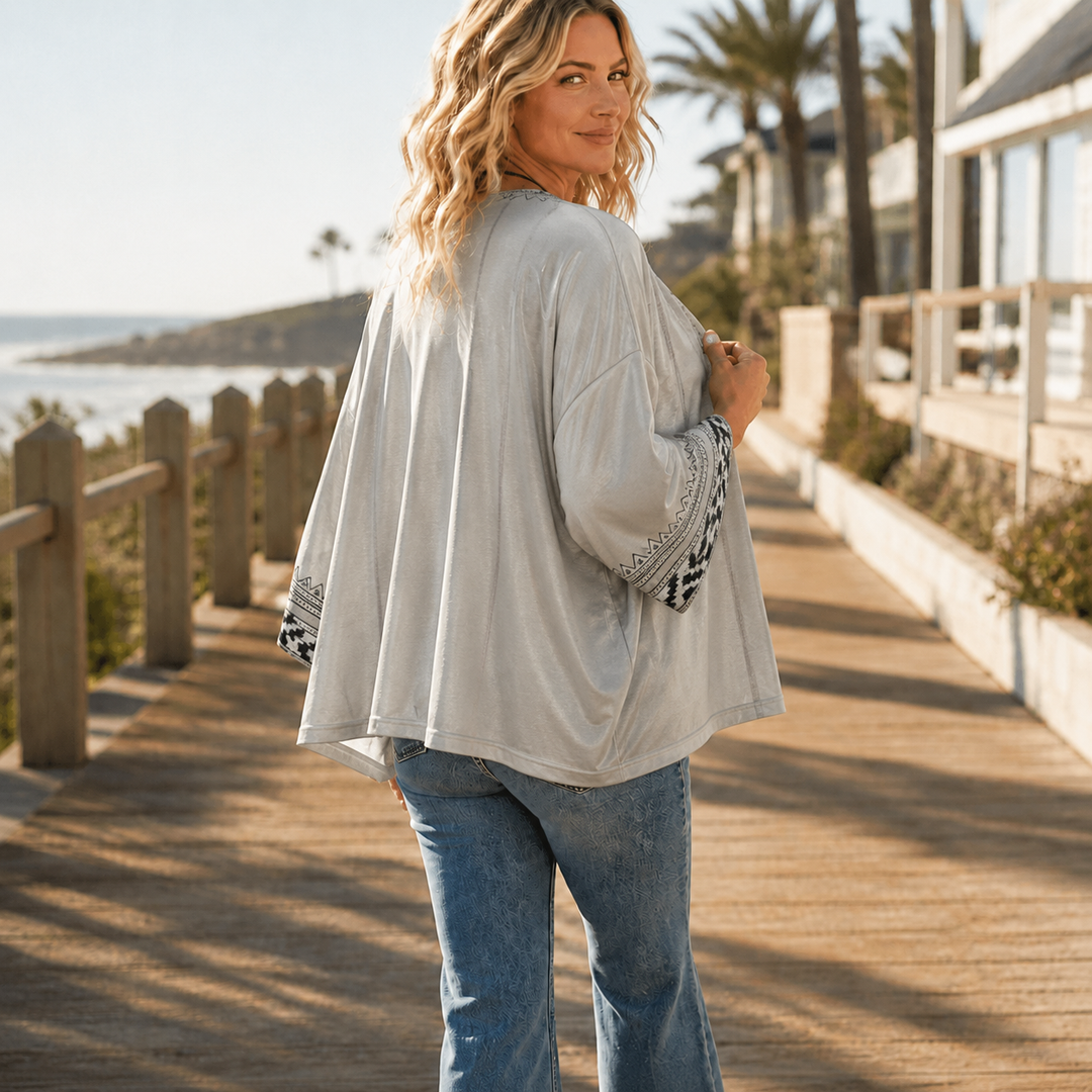 Wearbella – Retro Geometrische Print Open-Front Cardigan