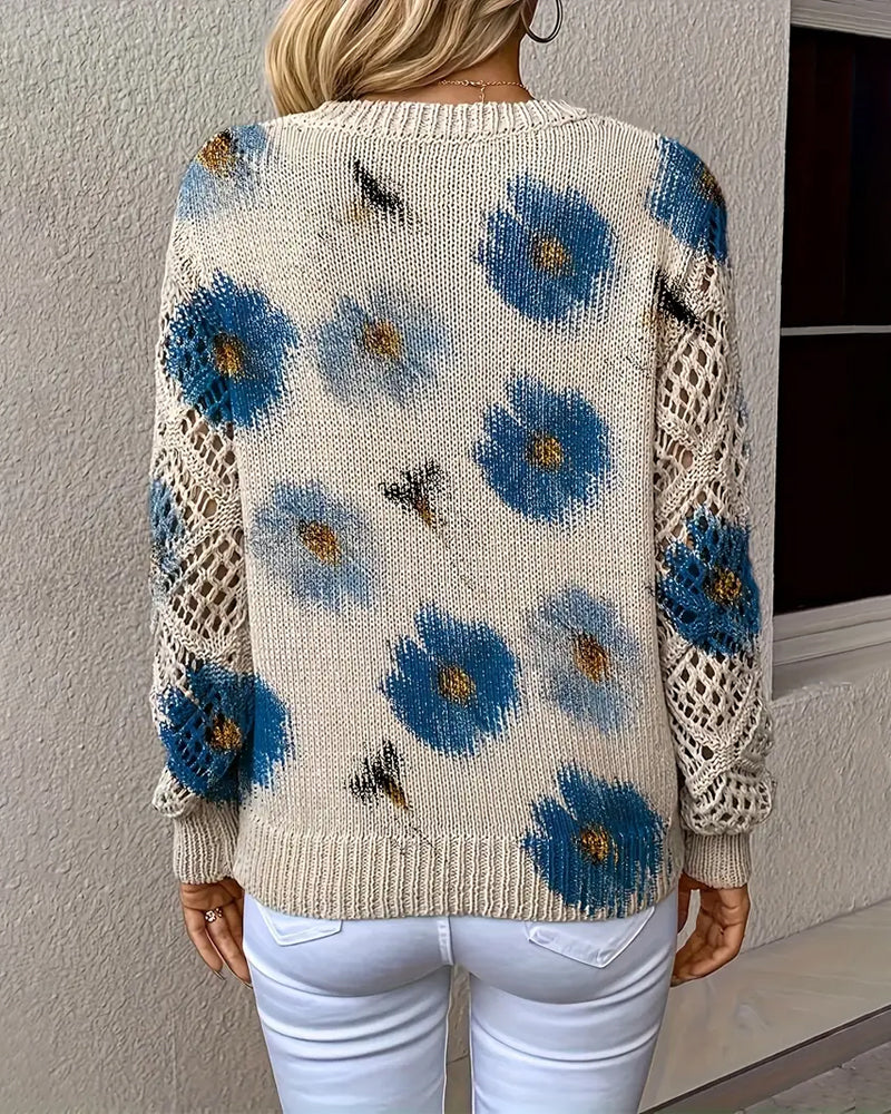 JANE – FLORAAL OPEN-KNIT V-HALS TRUI