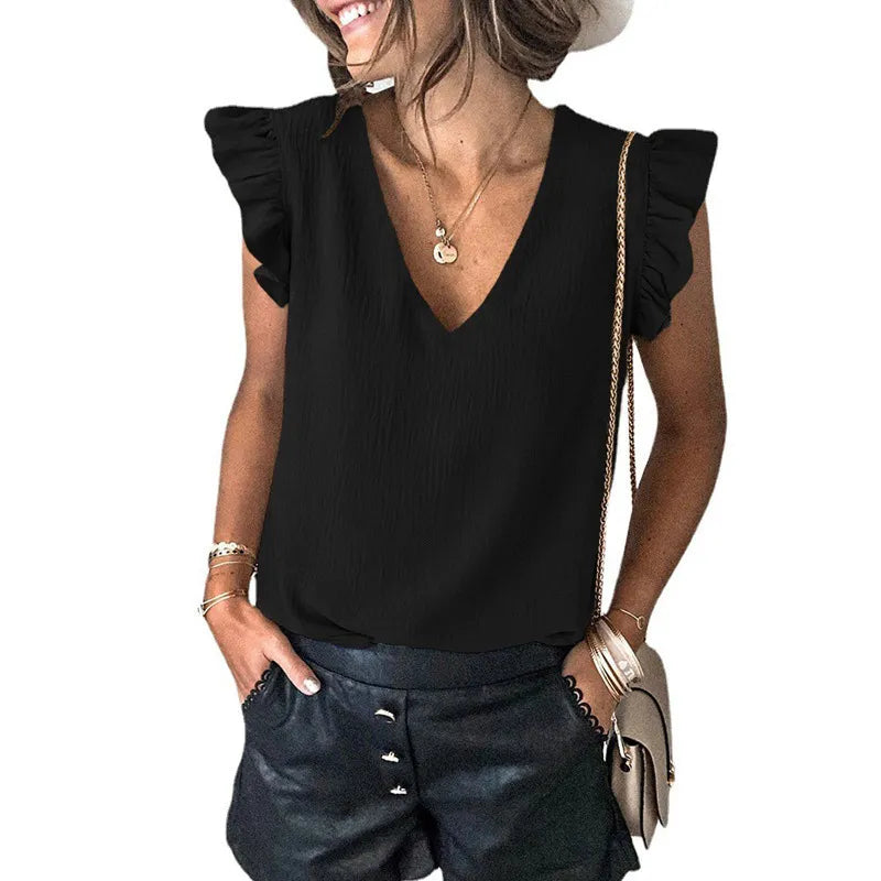 Noa | Damesblouse met V-hals en ruches