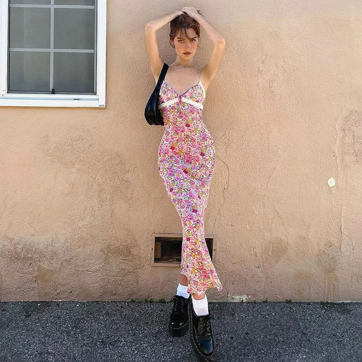 Beatrix | Dames maxi-jurk met bloemenprint en spaghettibandjes