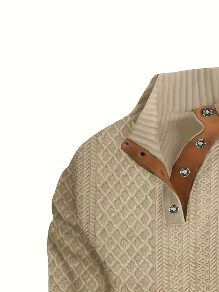 Ronan | Staande Kraag Knop Henley Trui