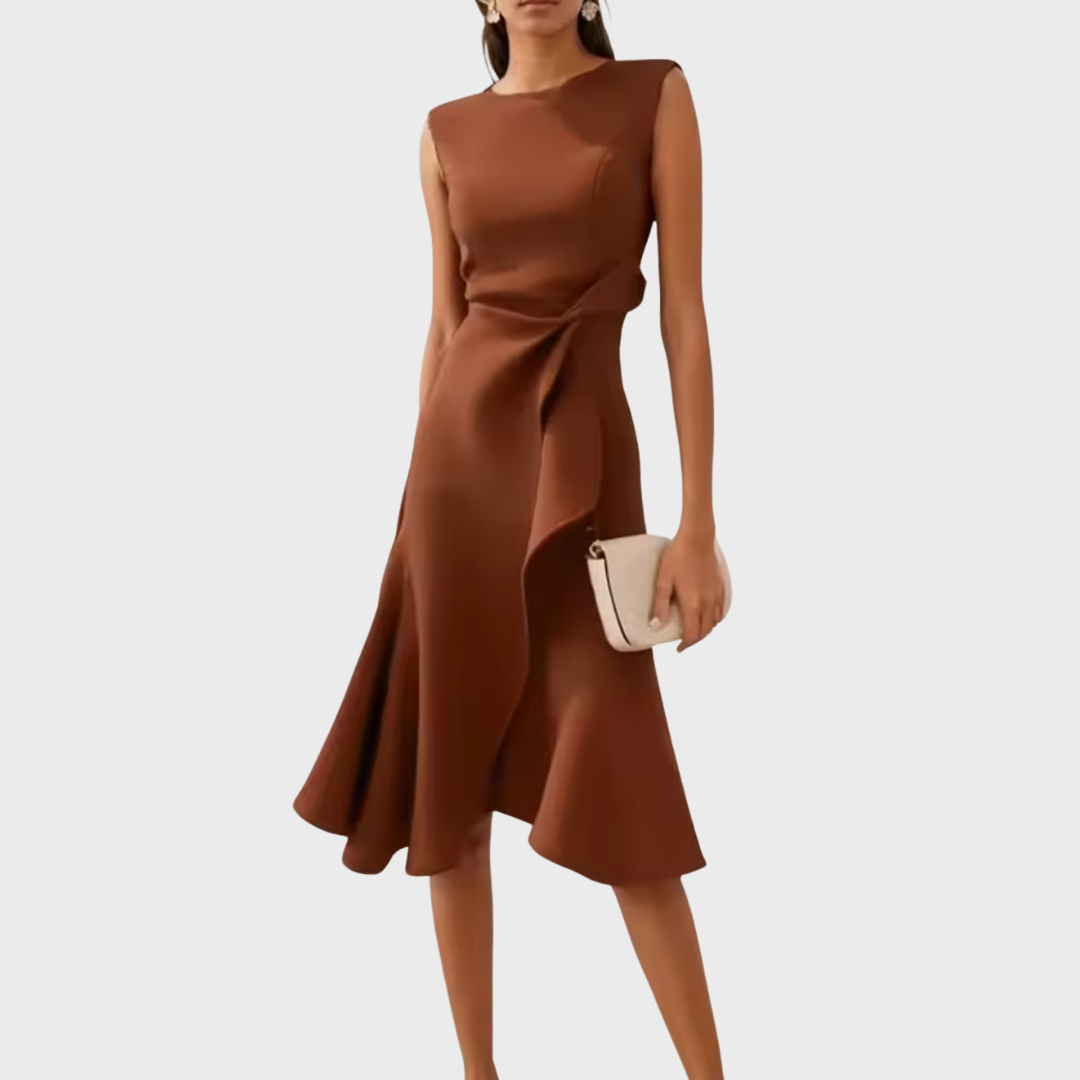 Brittany | Dames Drapé Asymmetrische Midikleed