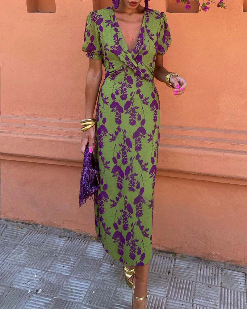 Deva - Bloemenprint Jurk met V-hals
