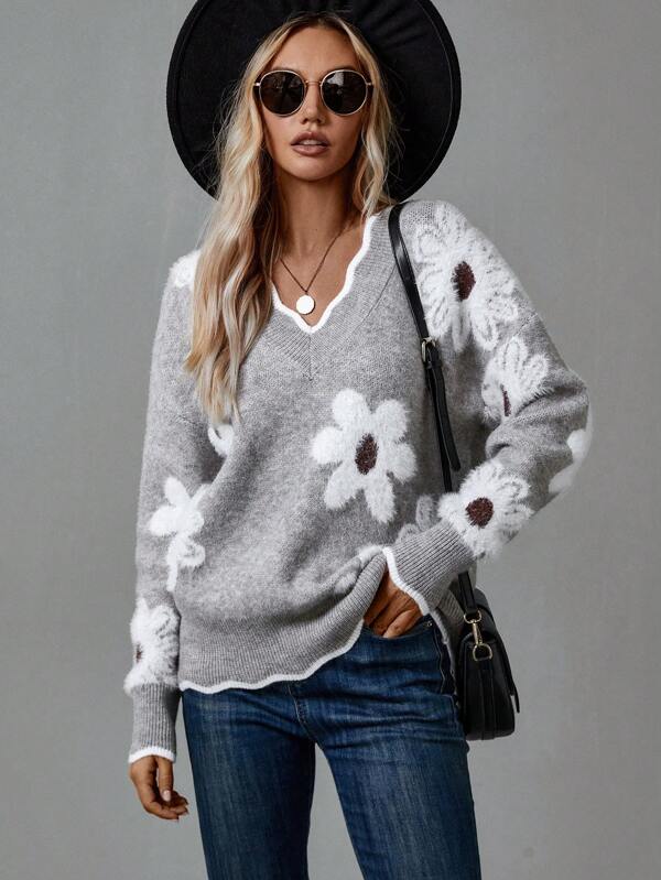 SOFIA – FLORAL KNIT V-HALS TRUI