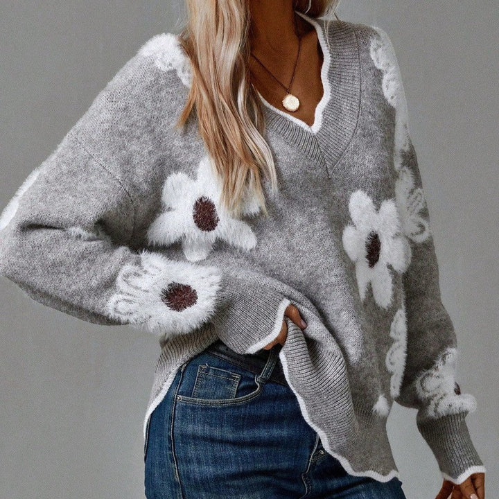 SOFIA – FLORAL KNIT V-HALS TRUI