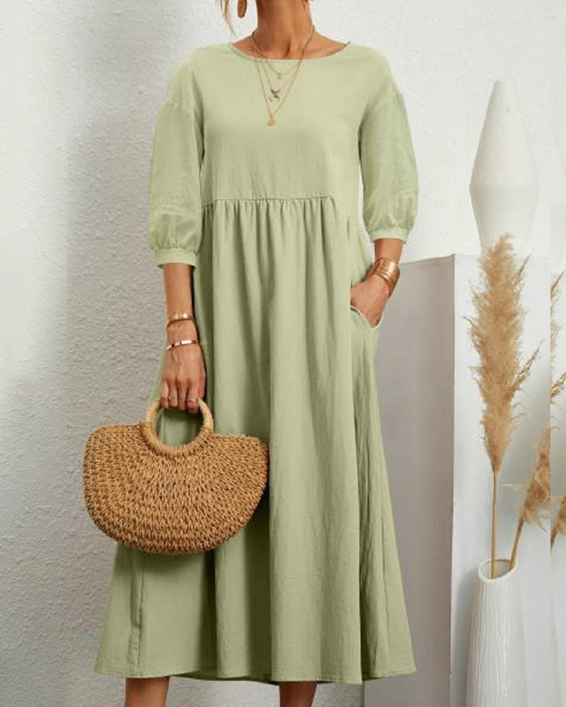 Dames Midi Jurk met Halflange Mouwen en Zakken
