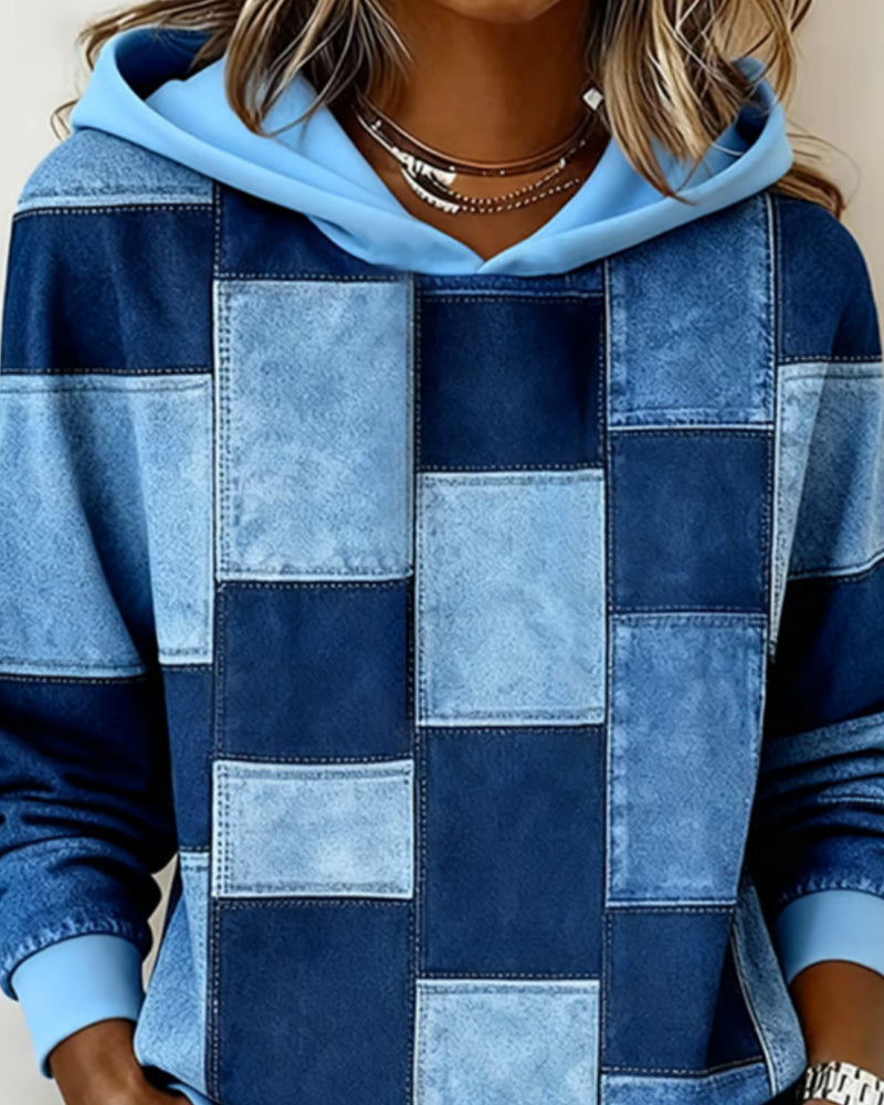 Stijlvolle Lange Mouwen Geruite Hoodie