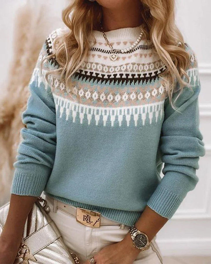 Dames Nordic Fair Isle Mock Neck Gebreide Trui
