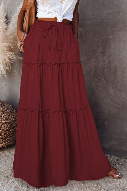 Dames Lange Rok met Elastische Taille en Trekkoord