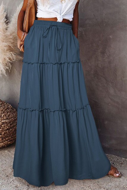 Dames Lange Rok met Elastische Taille en Trekkoord