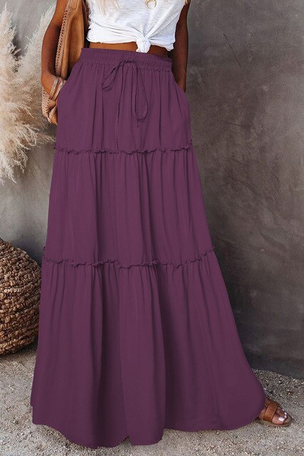 Dames Lange Rok met Elastische Taille en Trekkoord