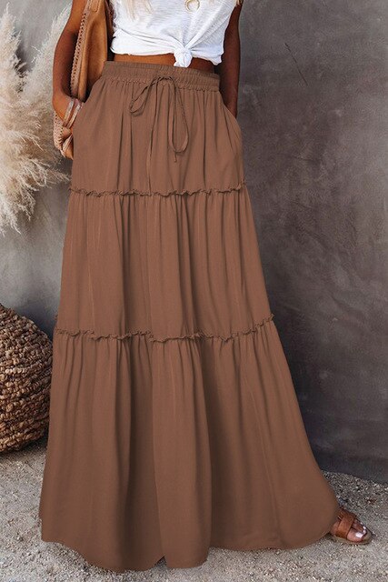 Dames Lange Rok met Elastische Taille en Trekkoord