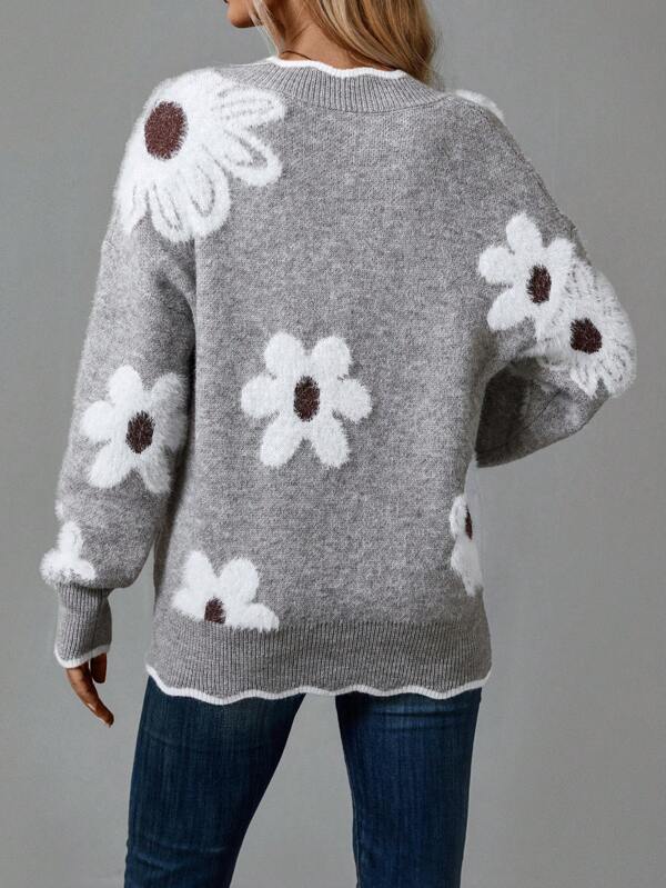 SOFIA – FLORAL KNIT V-HALS TRUI