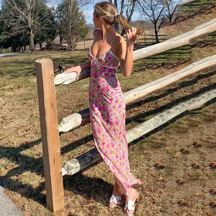 Beatrix | Dames maxi-jurk met bloemenprint en spaghettibandjes