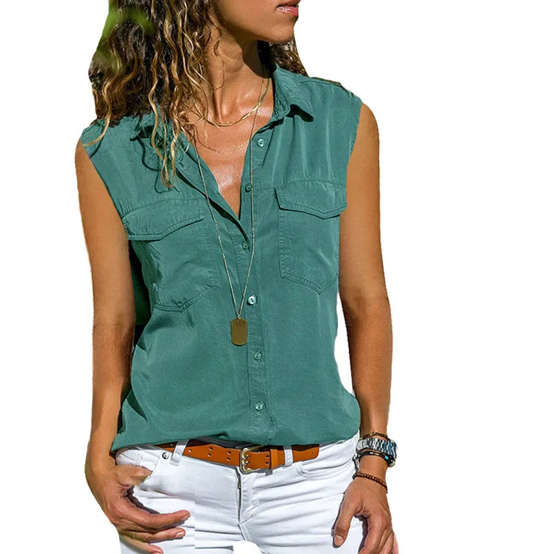 Adelaide | Damesblouse met knoopsluiting en borstzakken