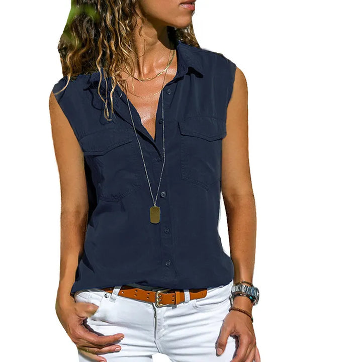 Adelaide | Damesblouse met knoopsluiting en borstzakken