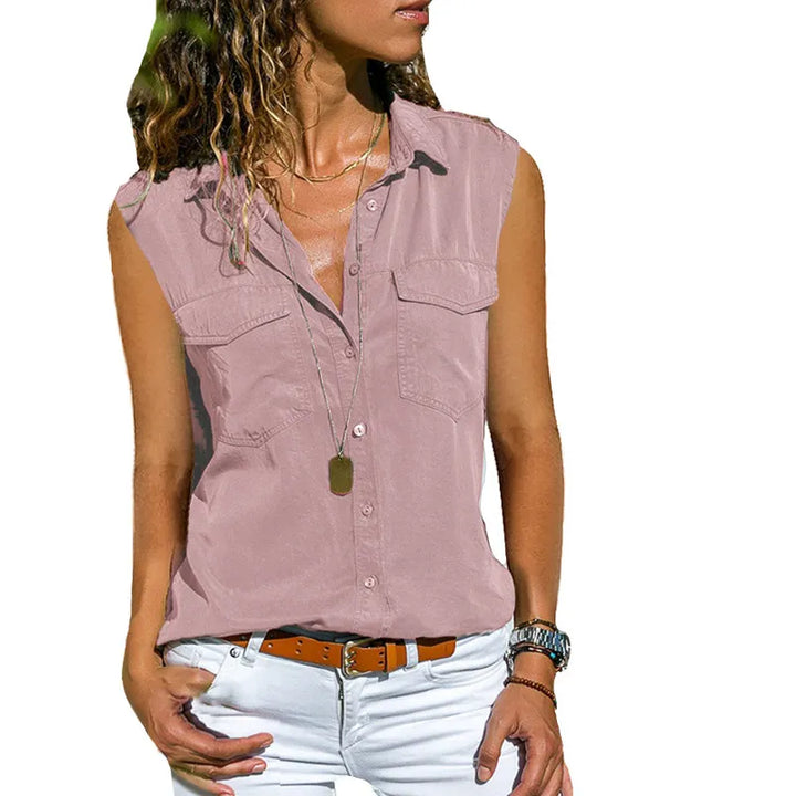 Adelaide | Damesblouse met knoopsluiting en borstzakken
