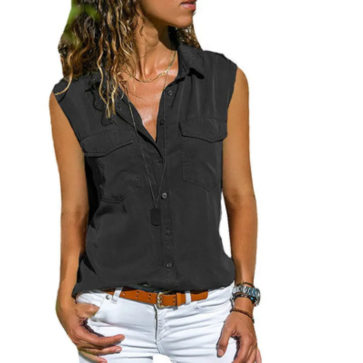 Adelaide | Damesblouse met knoopsluiting en borstzakken