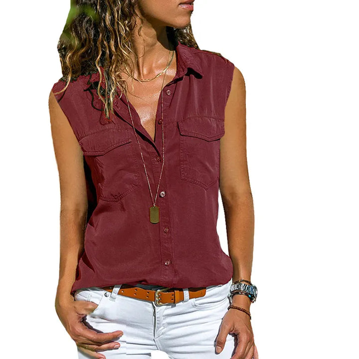 Adelaide | Damesblouse met knoopsluiting en borstzakken