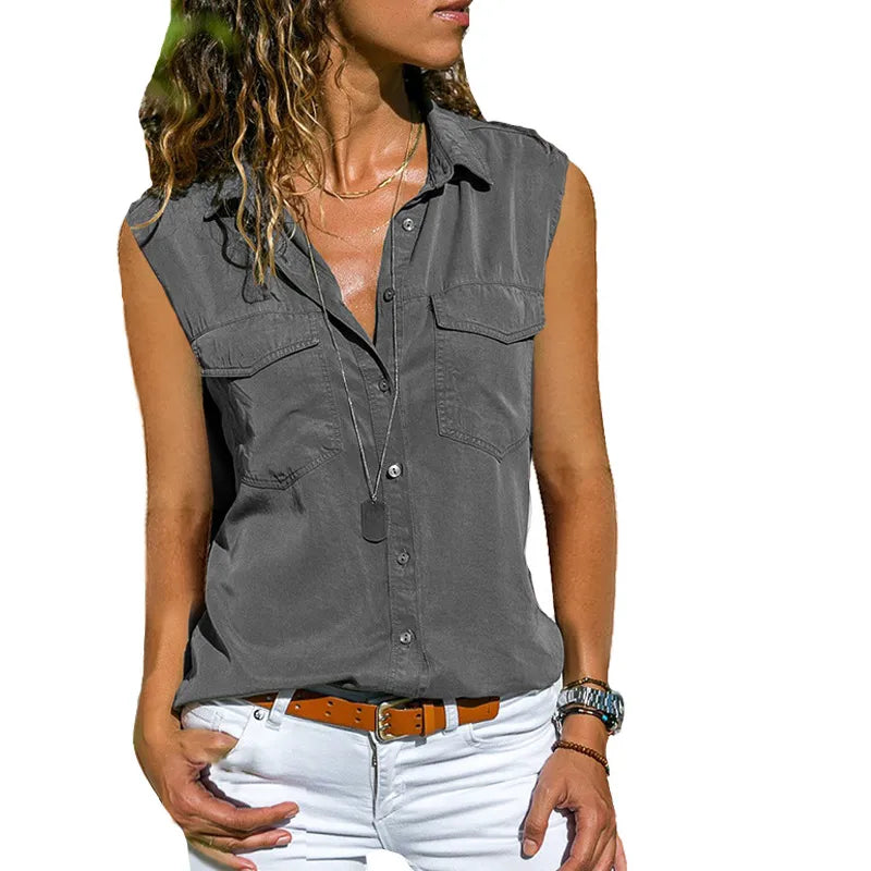 Adelaide | Damesblouse met knoopsluiting en borstzakken