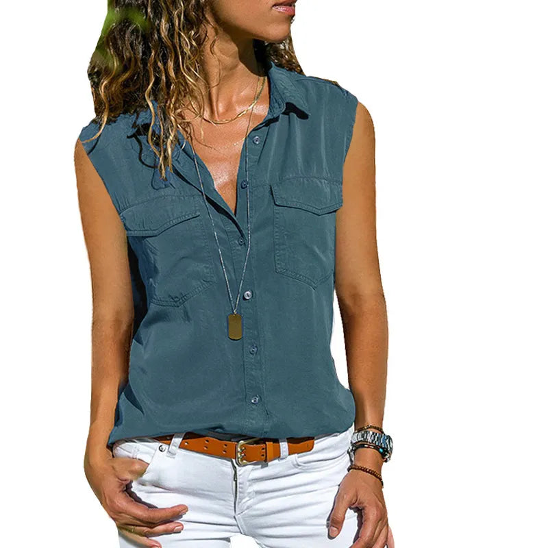 Adelaide | Damesblouse met knoopsluiting en borstzakken