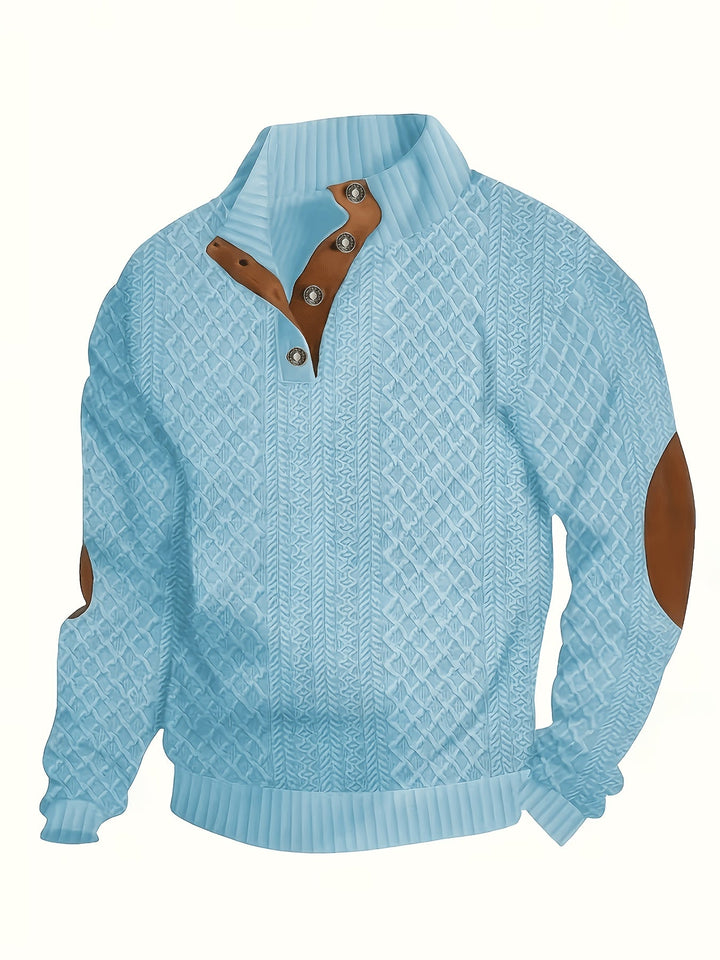 Ronan | Staande Kraag Knop Henley Trui