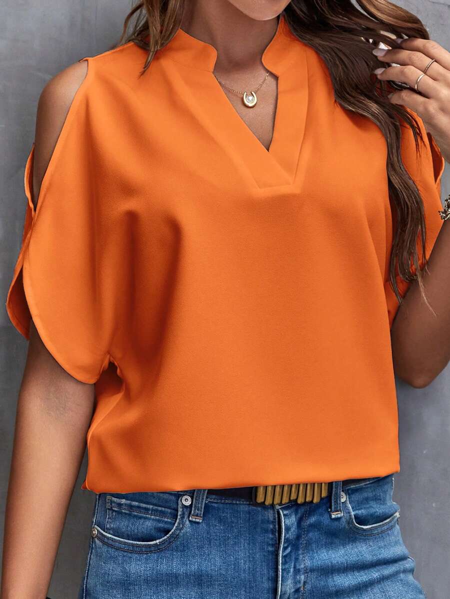 V-hals Blouse met Korte Flare Mouwen