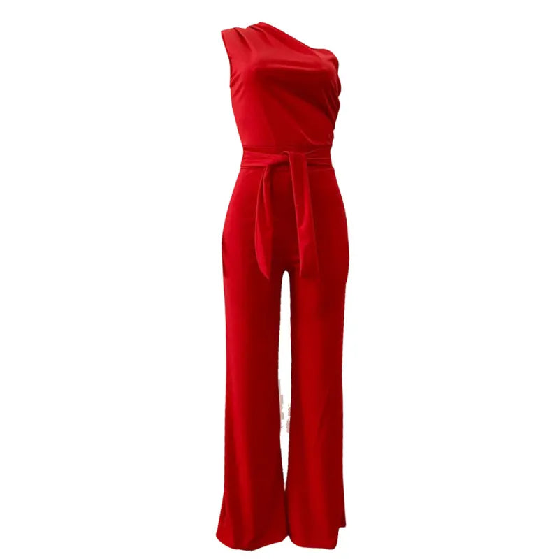 Ivy | Damesjumpsuit met één schouder en tailleceintuur