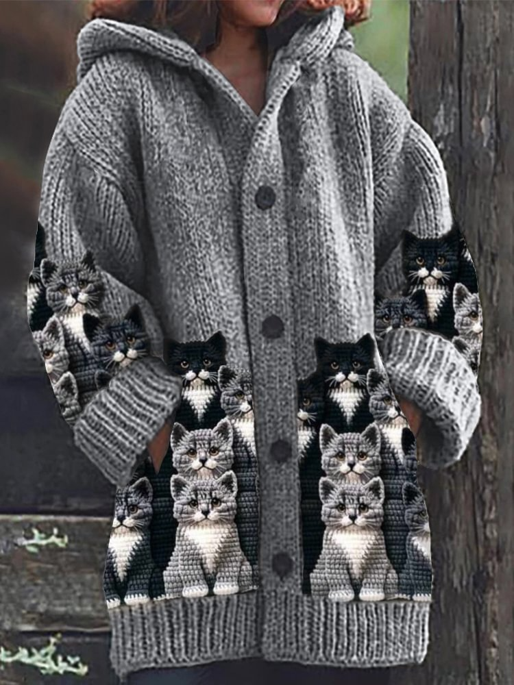 Jasmin - Gezellige gebreide cardigan met kattenmotief