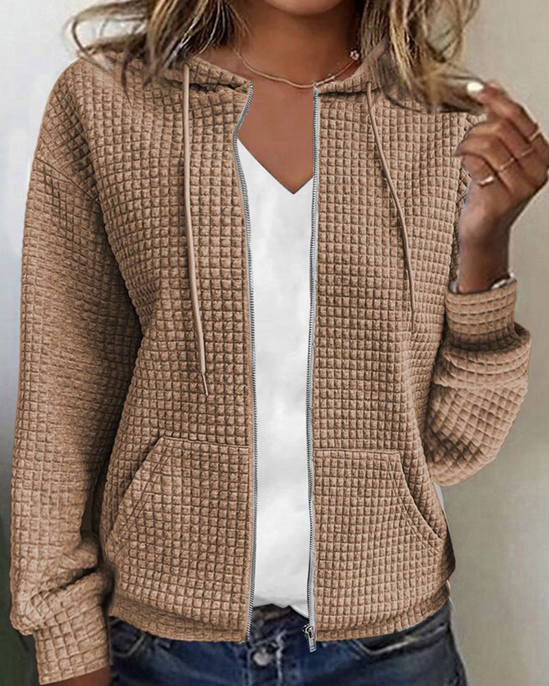 Casual Hoodie met Lange Mouwen en Textuur met Rits