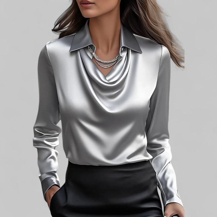 Kendra | Dames Satijnen Blouse met Watervalhals en Lange Mouwen