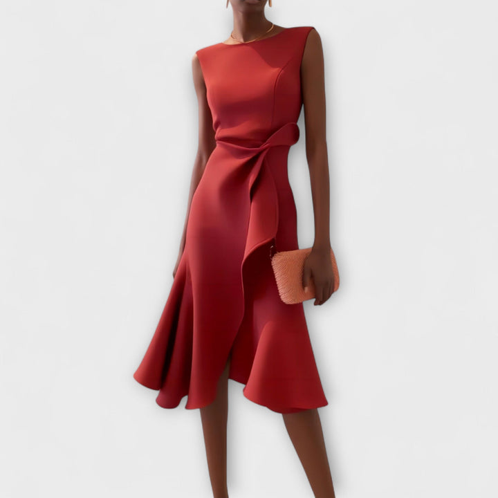 Brittany | Dames Drapé Asymmetrische Midikleed