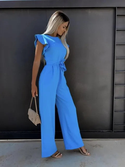 Jumpsuit met Gerimpelde Mouwen en Riem voor Dames