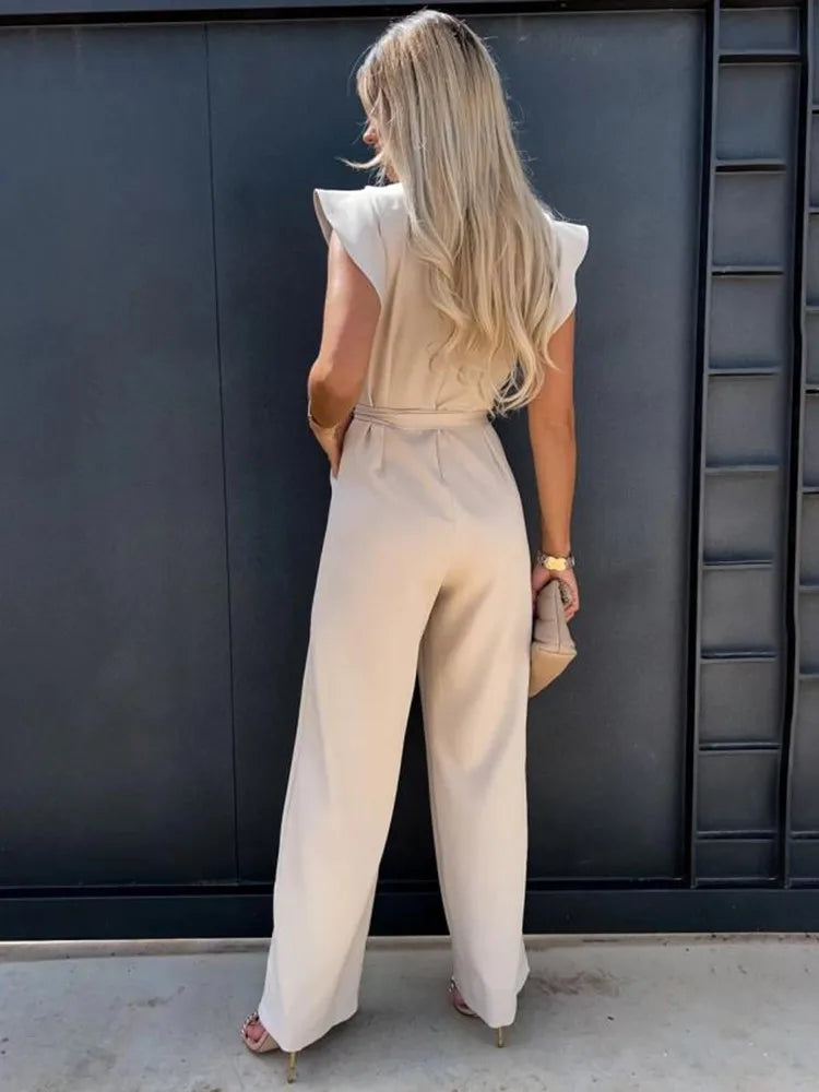 Jumpsuit met Gerimpelde Mouwen en Riem voor Dames