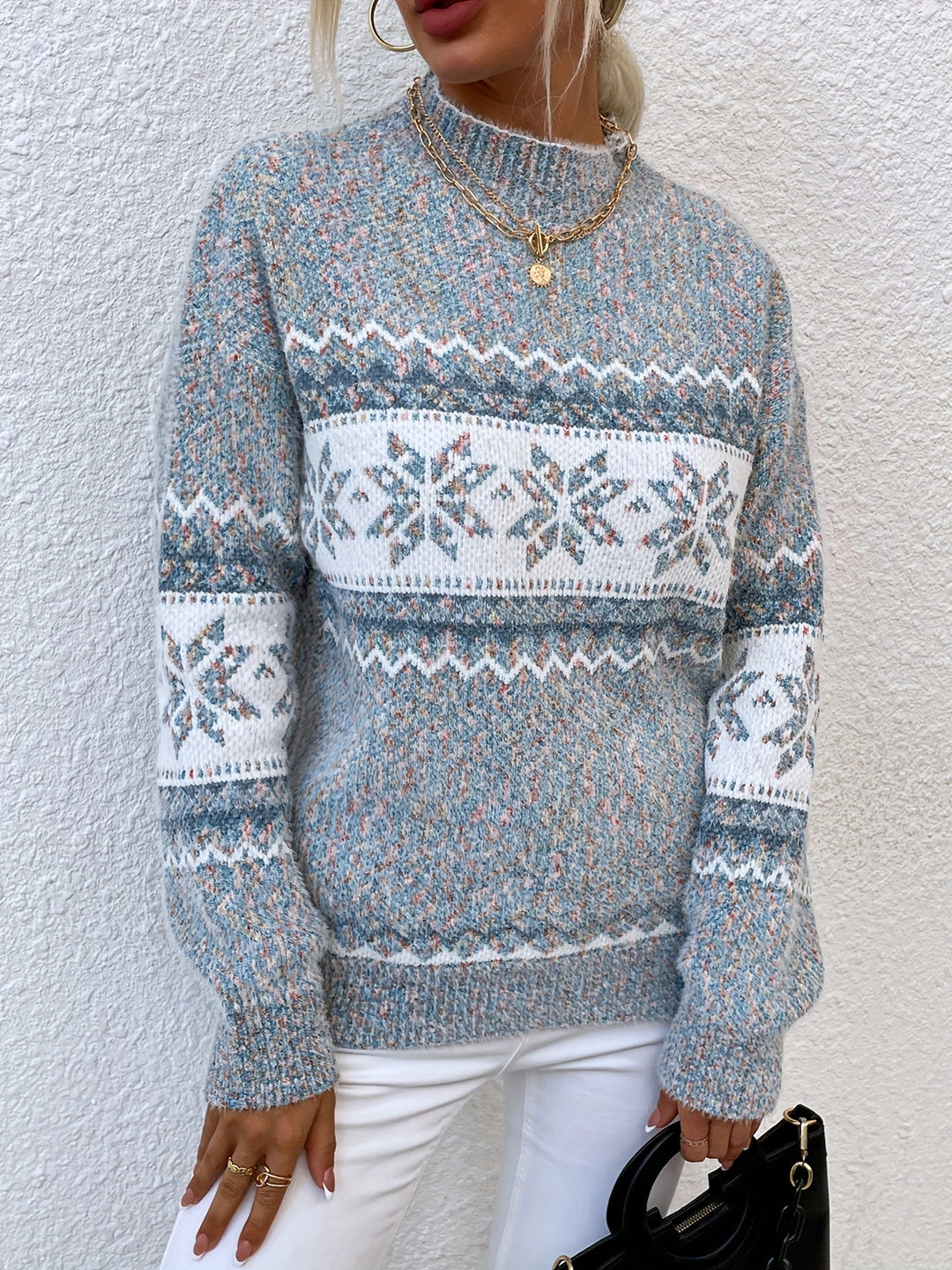 Tamsin | Gezellige Sneeuwvlok Mock-Neck Trui