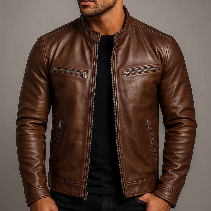 Heren Klassieke Faux Leren Zip-Up Jast