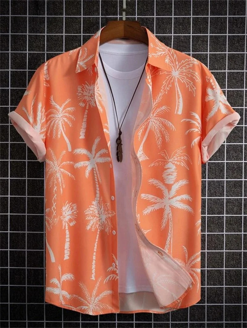 Heren Zomer Hawaï Overhemd met Korte Mouwen en Tropische Print