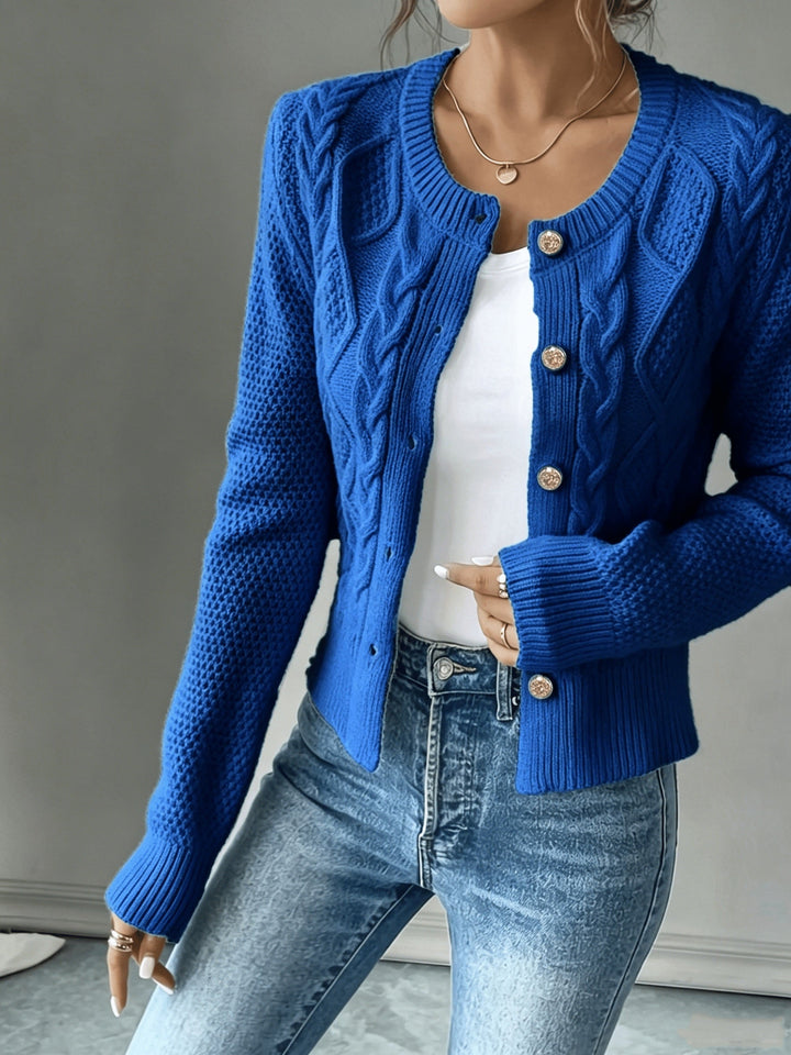 Eleanora | Kabelgebreide Knopen-Voorkant Cardigan