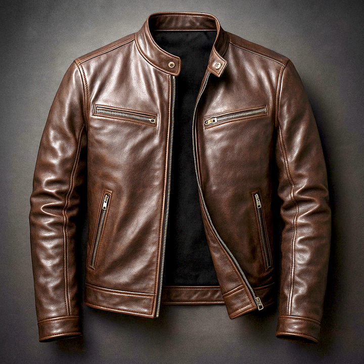 Heren Klassieke Faux Leren Zip-Up Jast