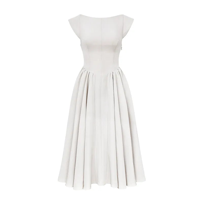 Livoria | Dames midijurk met boothals en plooien