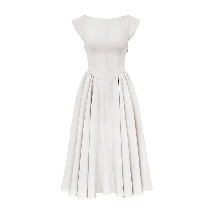 Livoria | Dames midijurk met boothals en plooien