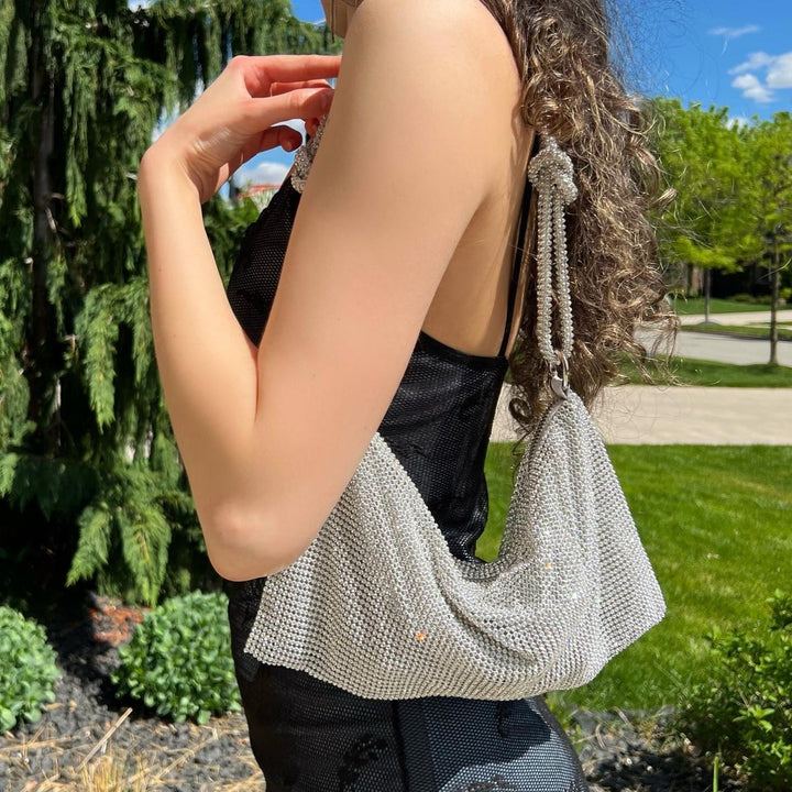 Luxe Glanzende Tas met Ketting Detail