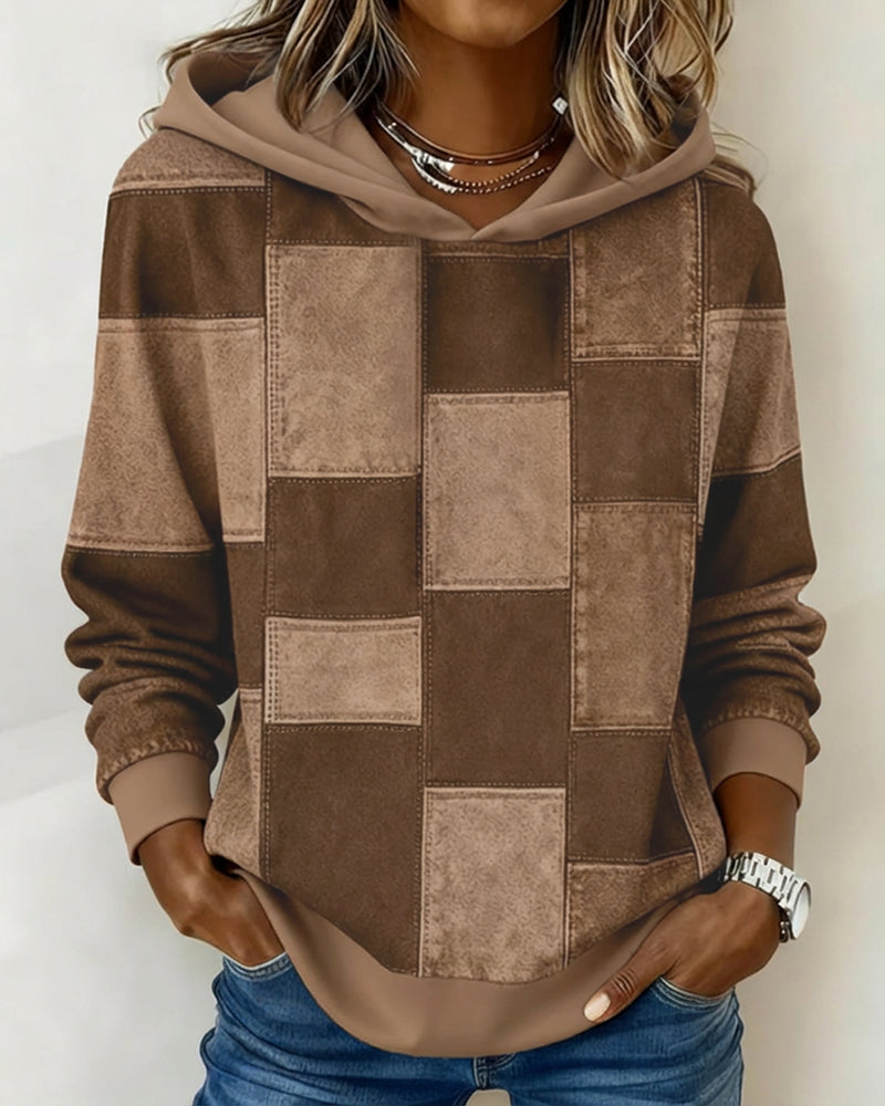 Stijlvolle Lange Mouwen Geruite Hoodie