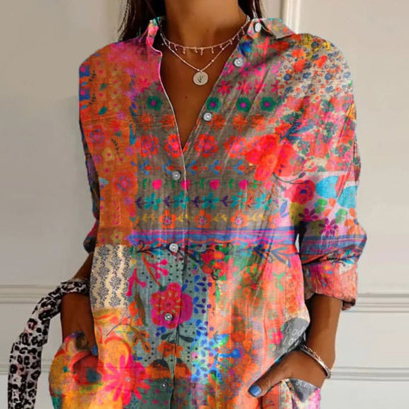 Jocelyn | Dames Shirt met Kleurrijk Patroon en Relaxte Pasvorm