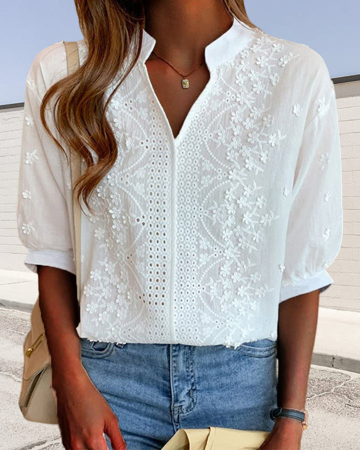 Josie | Dames Zomer Blouse Met V Hals En Pofmouwen