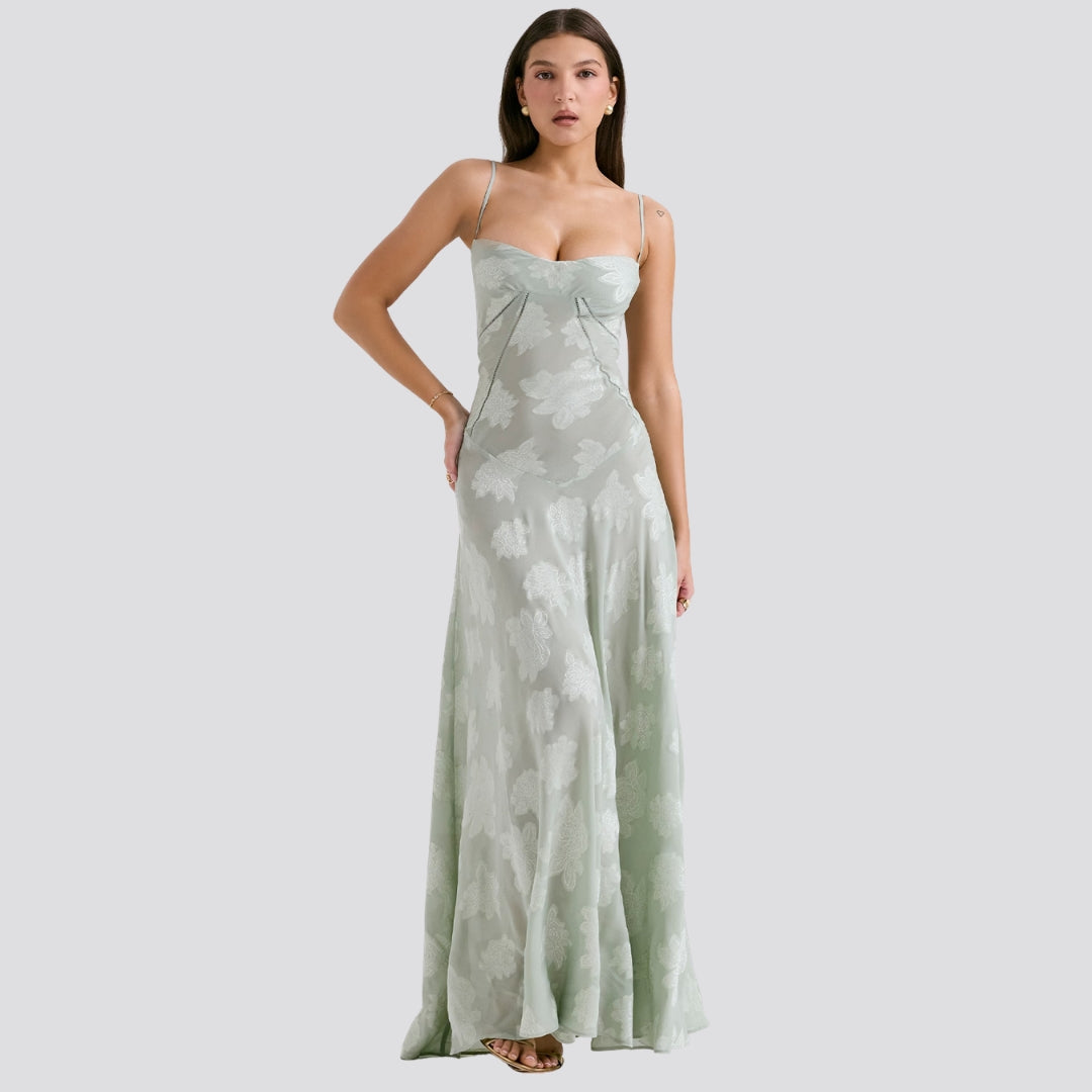 Maddy | Elegante Dames Maxikleed met Spaghettibandjes & Bloemenpatroon